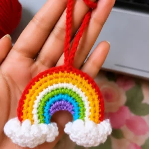 Handmade Crochet Rainbow Hanging Keychain