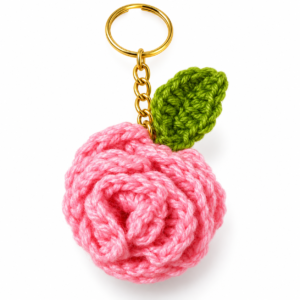 Pink Crochet Rose Keychain